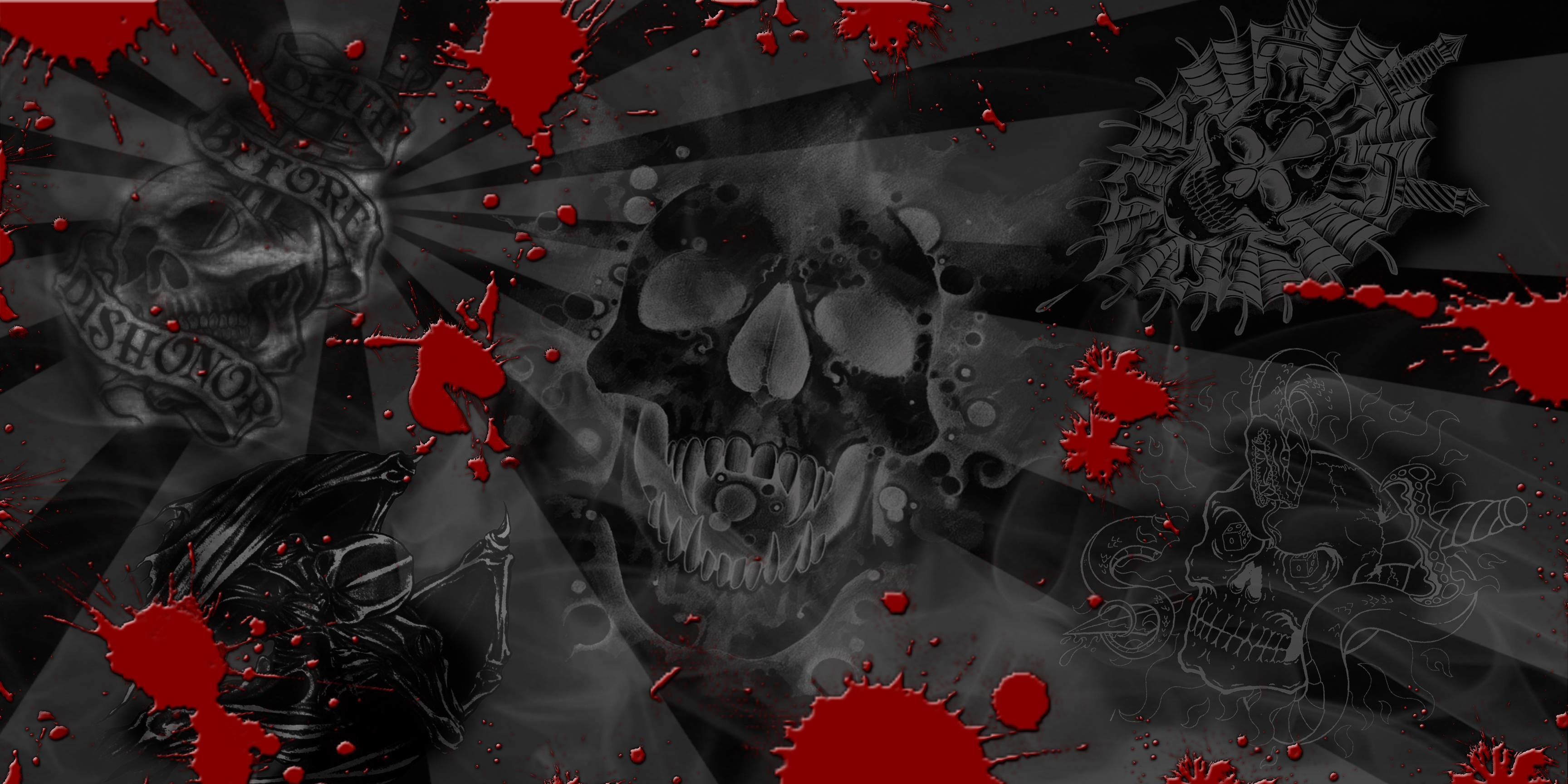 Dark and Edgy Tattoo Wallpaper with Skulls and Blood Splatter