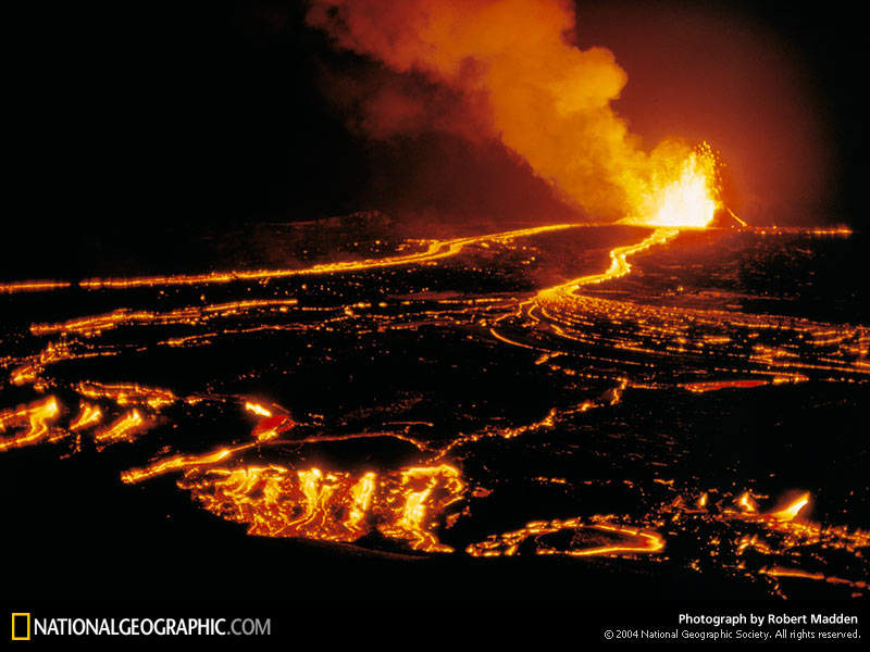 Fiery Lava Pours From Kilauea A Volcano In Hawaii And Streams Across