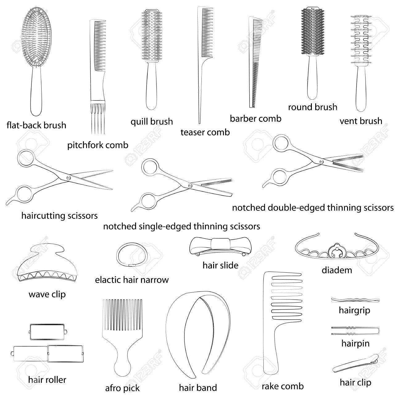 Set Of Hairdresser Equipment Illustrations White Background