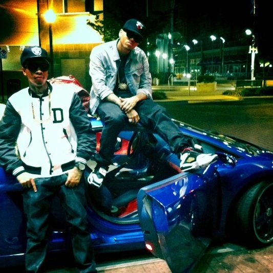 Chris Brown Tyga Pose With Blue Lamborghini Gallardo Roadster