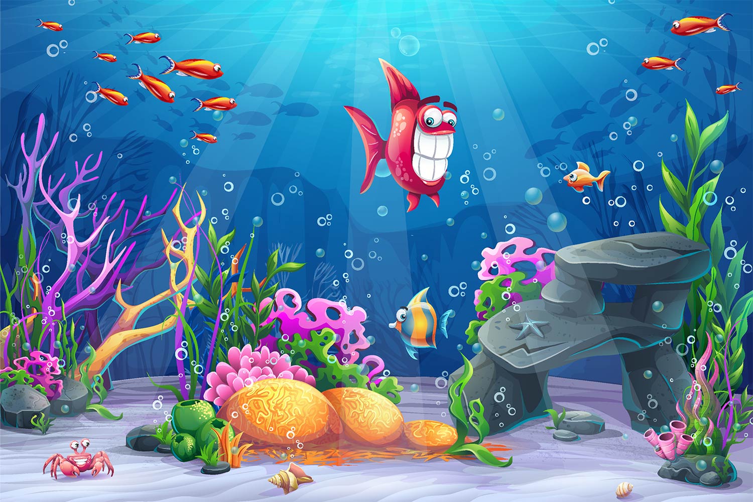 Happy Fish Underwater Cartoon Ocean Background