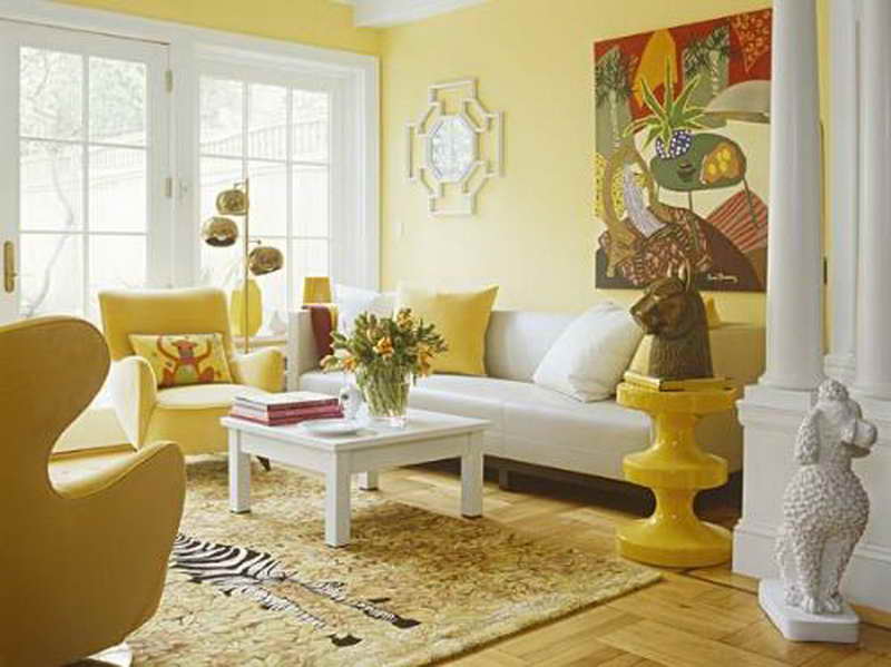 Bright Yellow Wallpaper Decoration For Living Room With Painted
