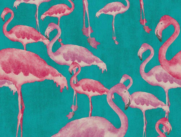 Flamingo Beach Fuschia Designer Wallpaper