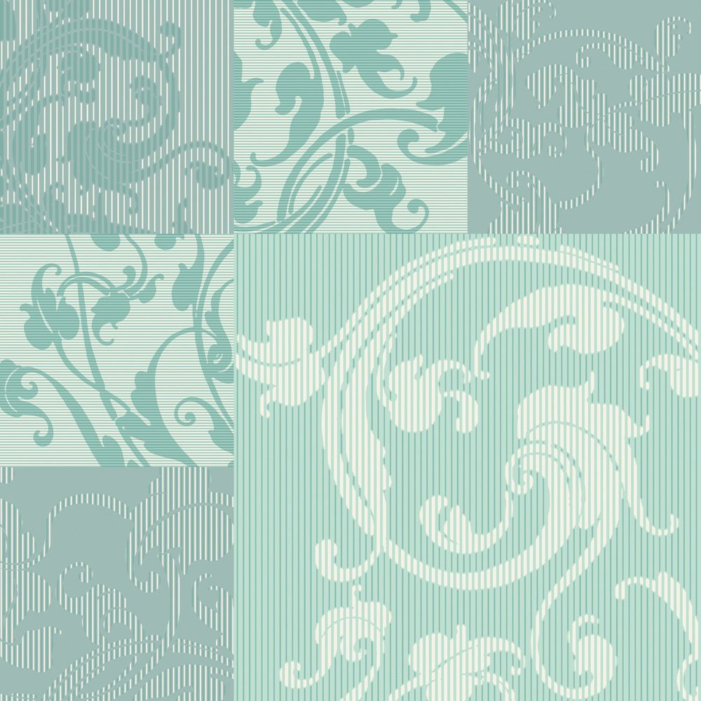  Aqua Modern Geometric with Classic Acanthus Leaf Overprint Wallpaper