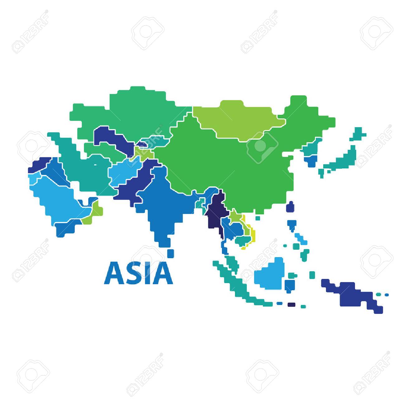 Asia Map Colorful Map With White Background Royalty Free Cliparts