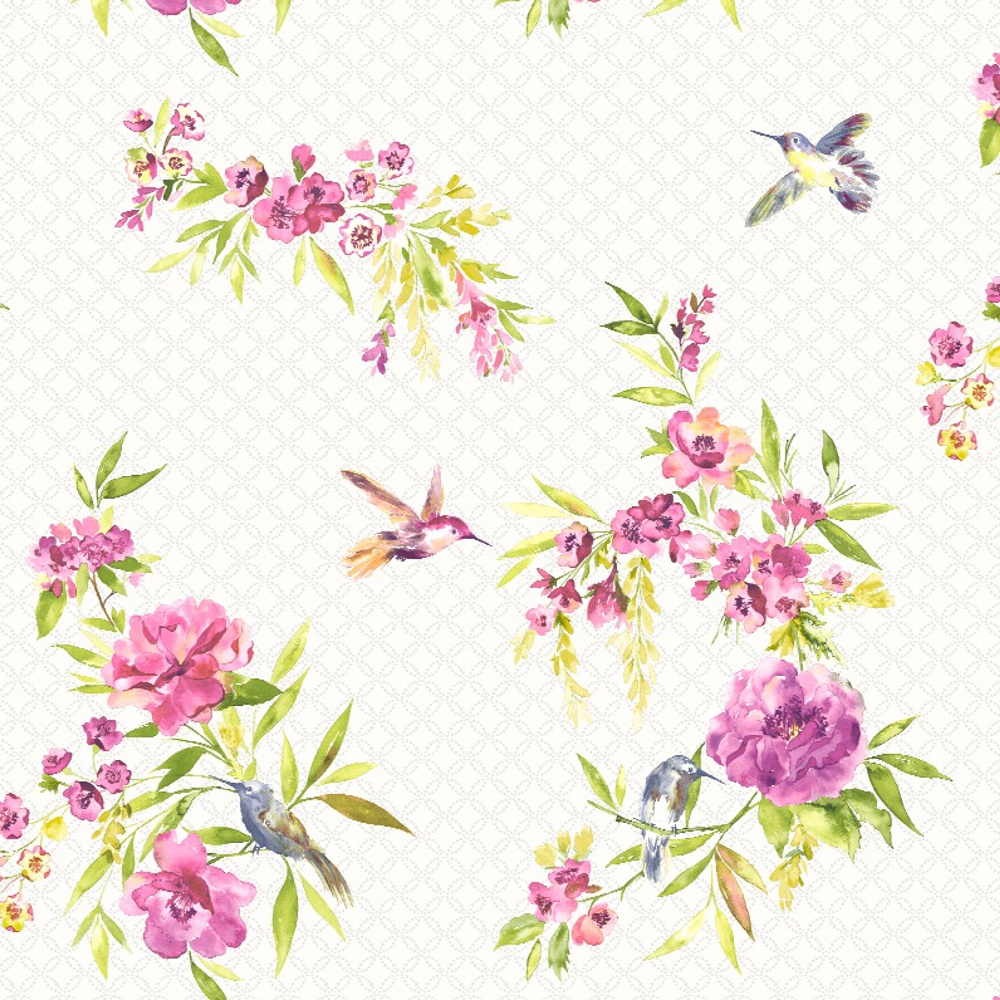 Holden Amaya Floral Pattern Flower Bird Motif Metallic Wallpaper