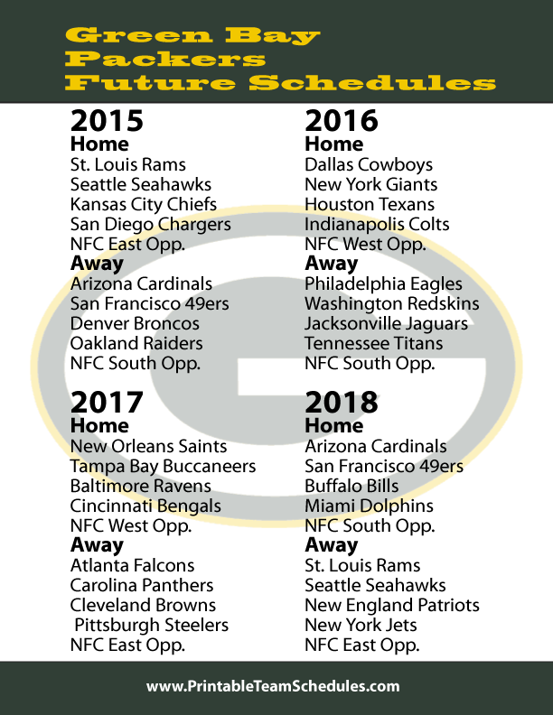 Green Bay Packers Schedule Dates Opponents By Vwmin