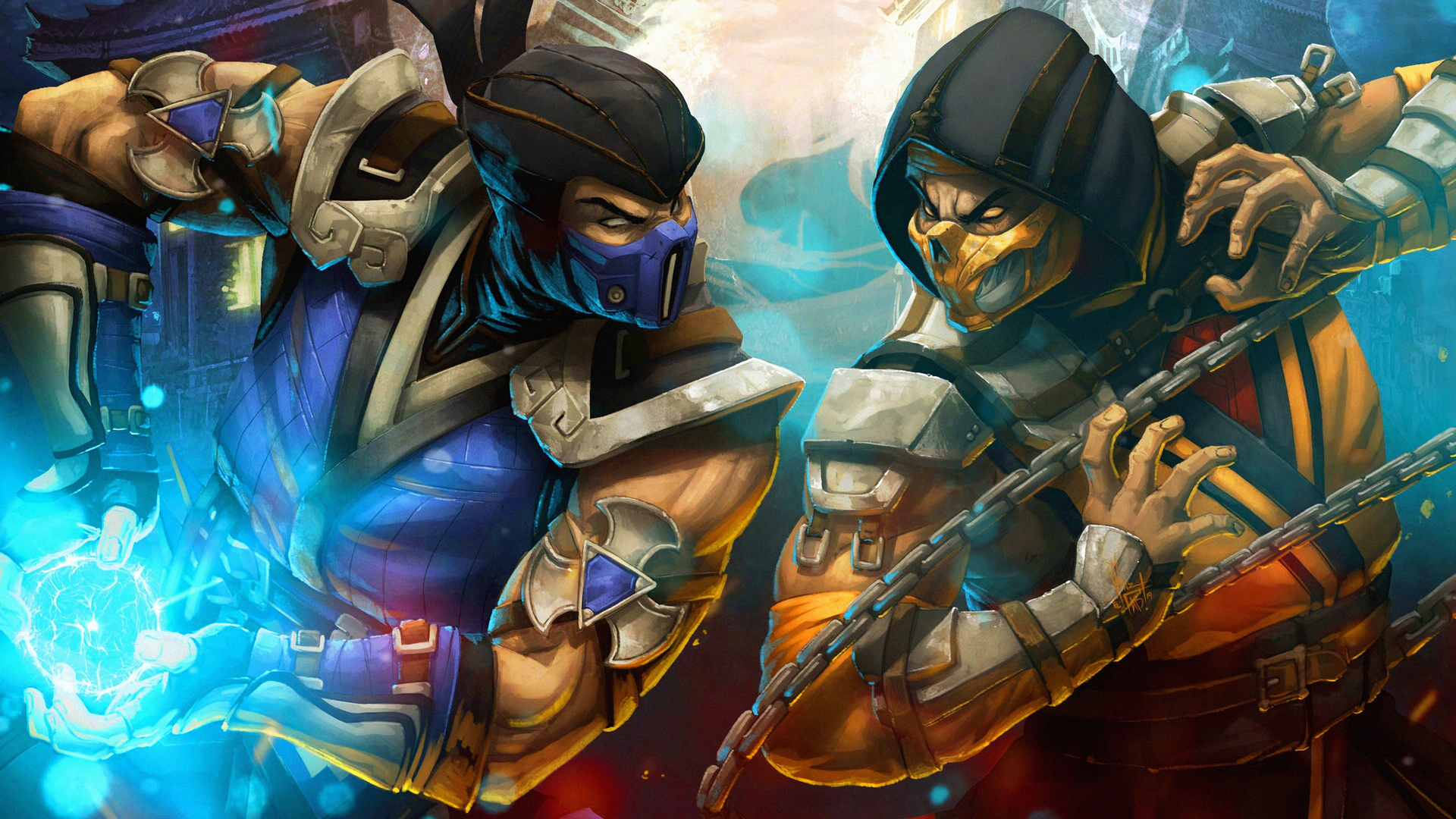 Mortal Kombat characters Sub-Zero and Scorpion facing off