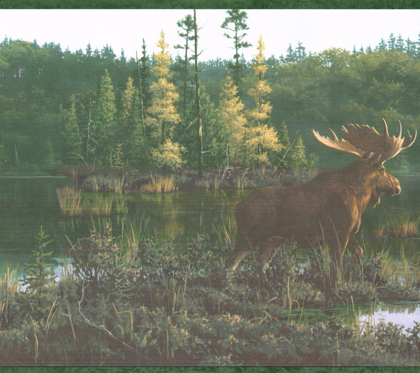  COUNTRY MOOSE AND CABIN ON THE LAKE 10 14 Wallpaper Wall bordeR 1400x1245