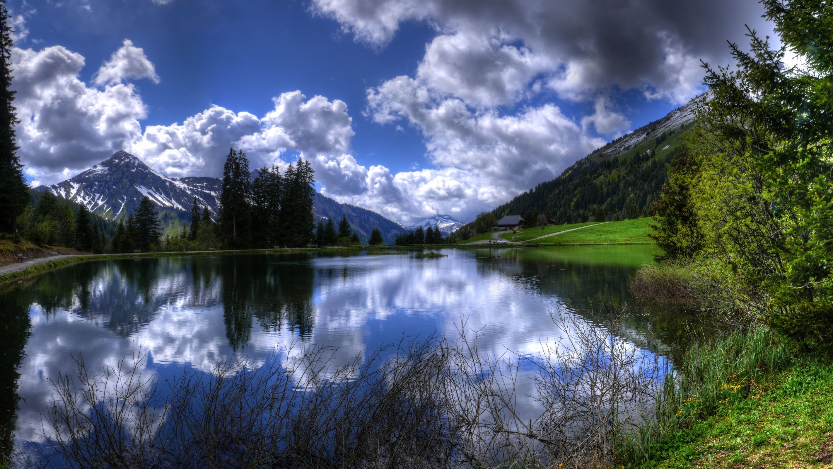 French Alps Alpes France Mountains Lakes Trees Reflection Jpg