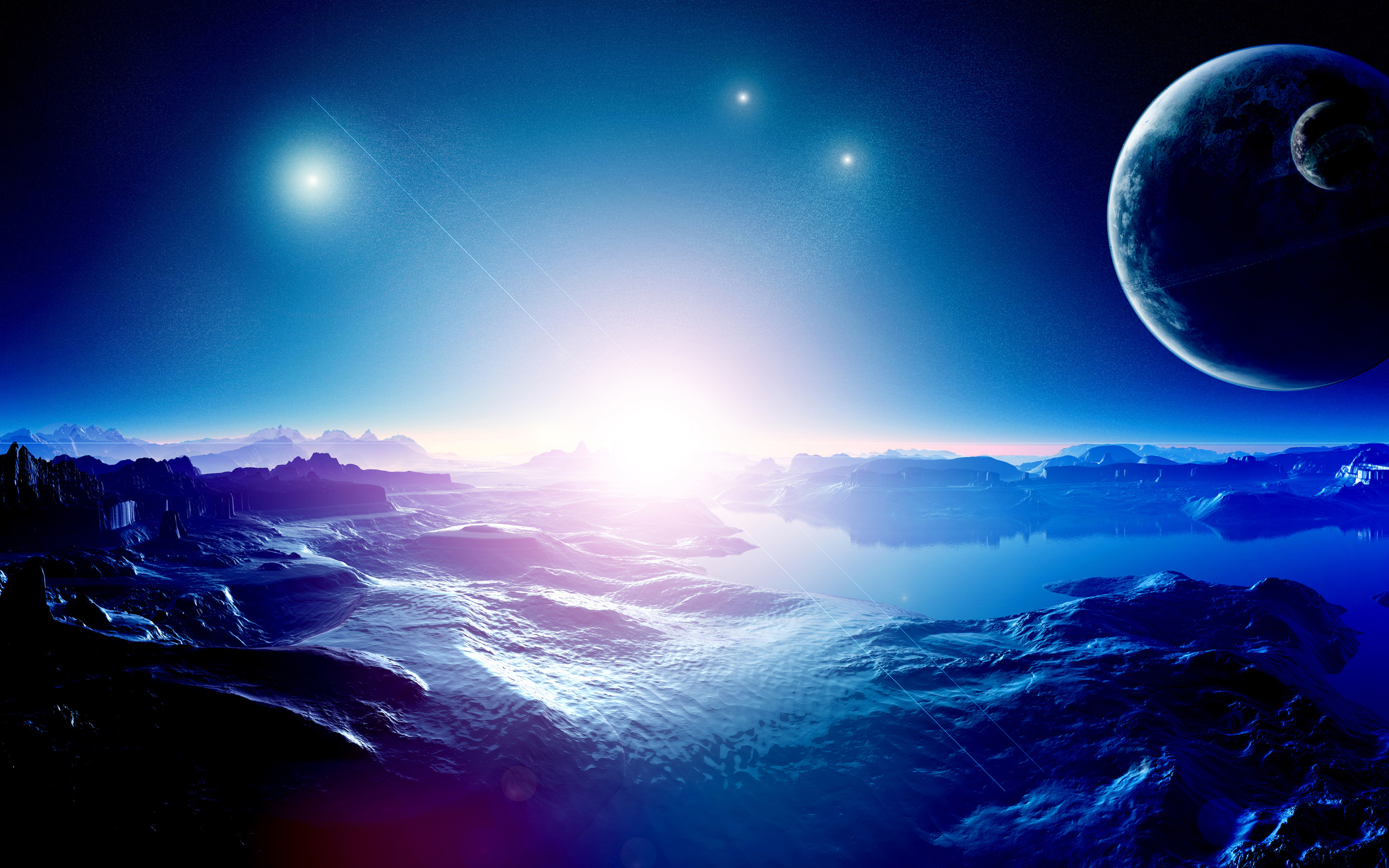 Space Planets Blue Mountains HD Wallpaper 2880x1800