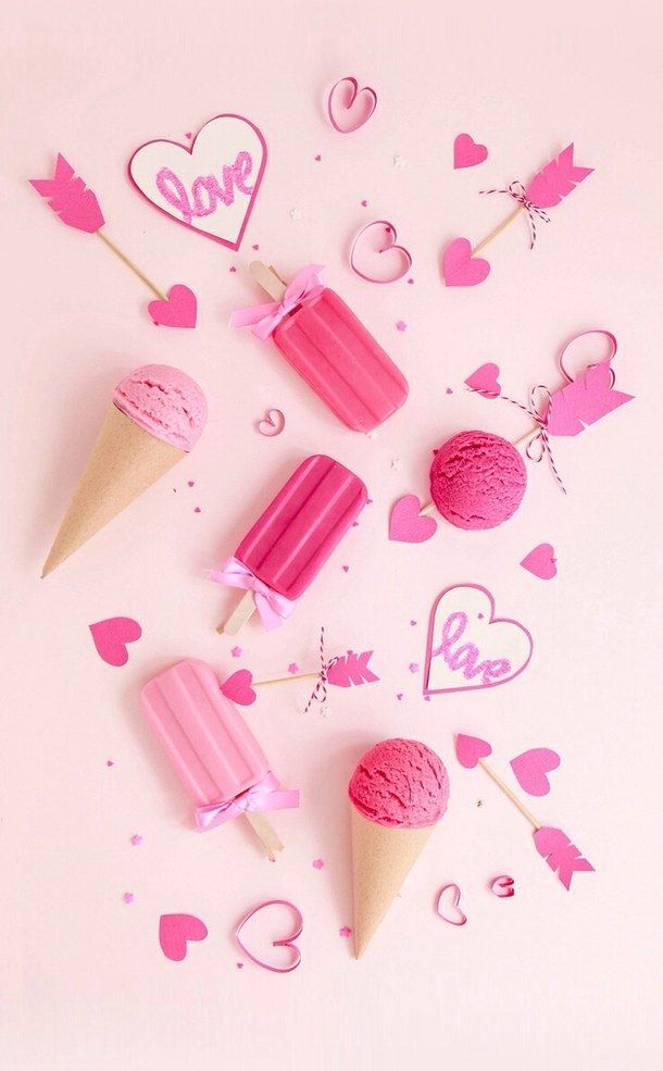 Cute girly heart pink ice cream Papel de parede para iphone