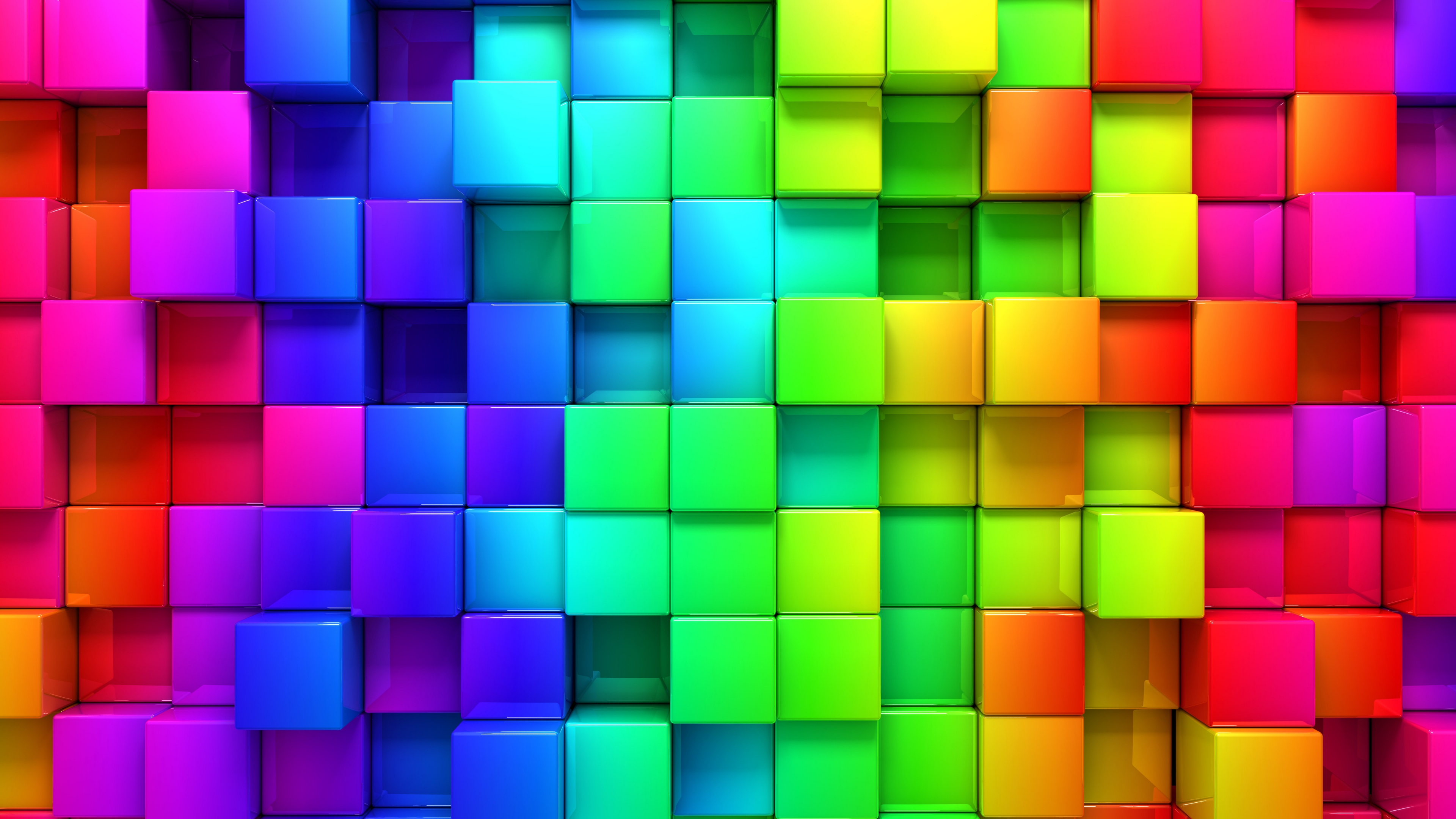 Wallpaper Blocks Rainbow 3d Graphics Background 4k