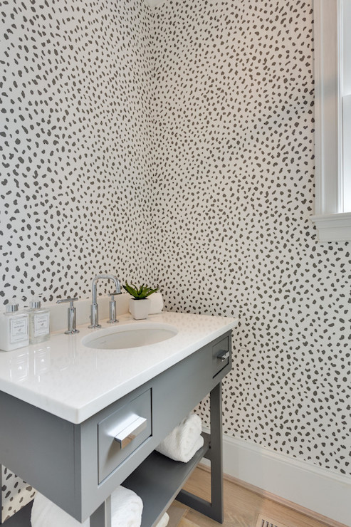 Powder Room With Thibaut Tanzania Wallpaper Contemporary Bathroom