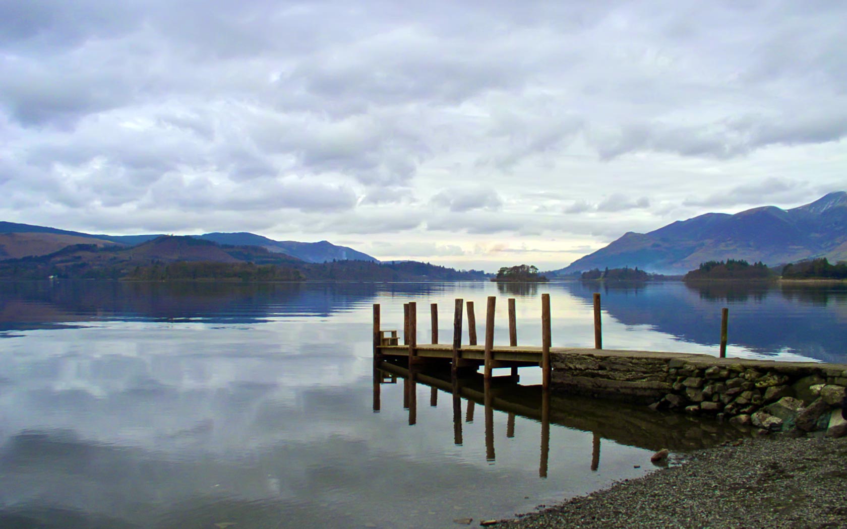 Desktop backgrounds of Derwent Water boat Jetty on a calm winters day