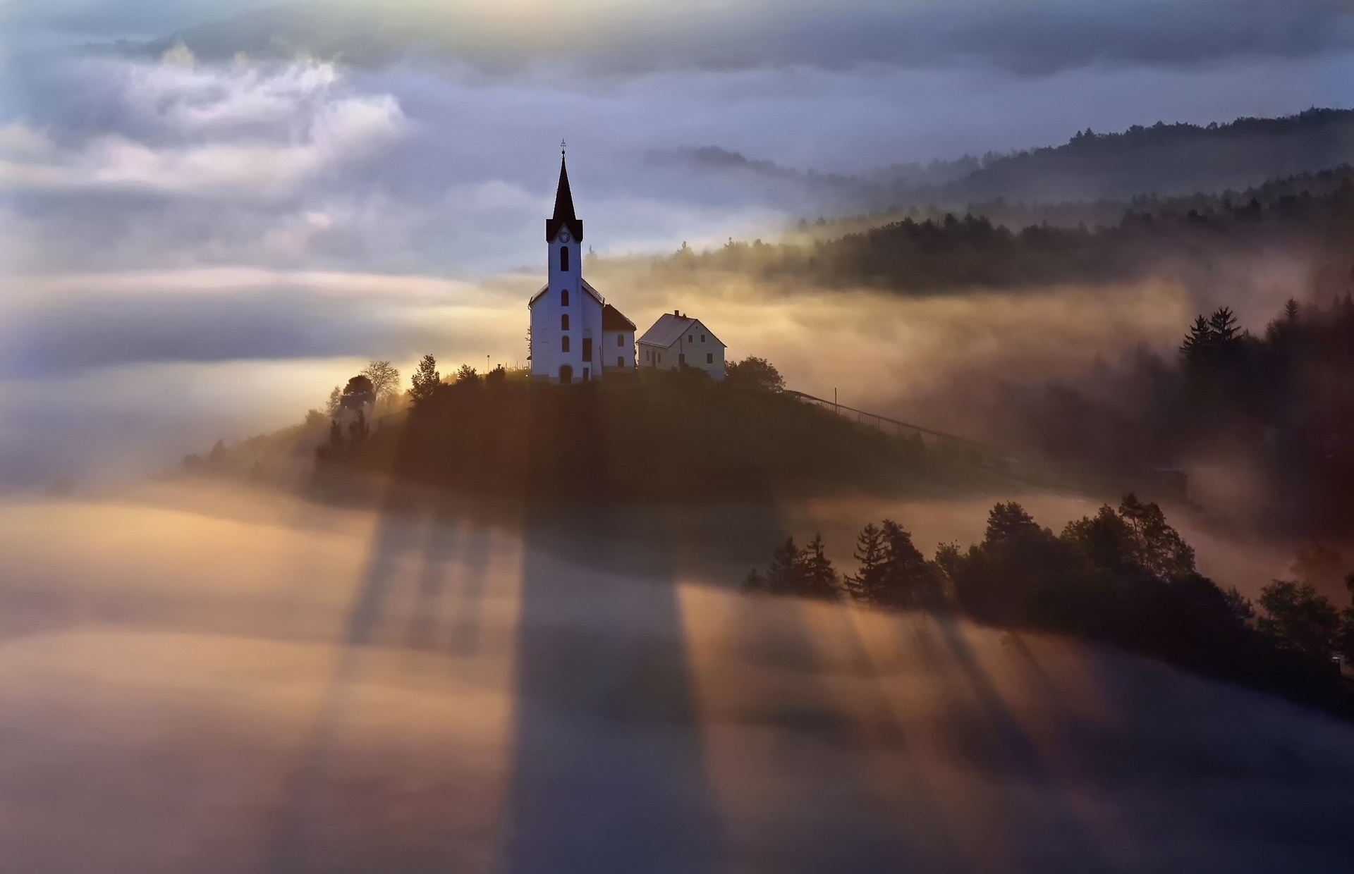 Sunbeam Fog Religious Church HD Wallpaper