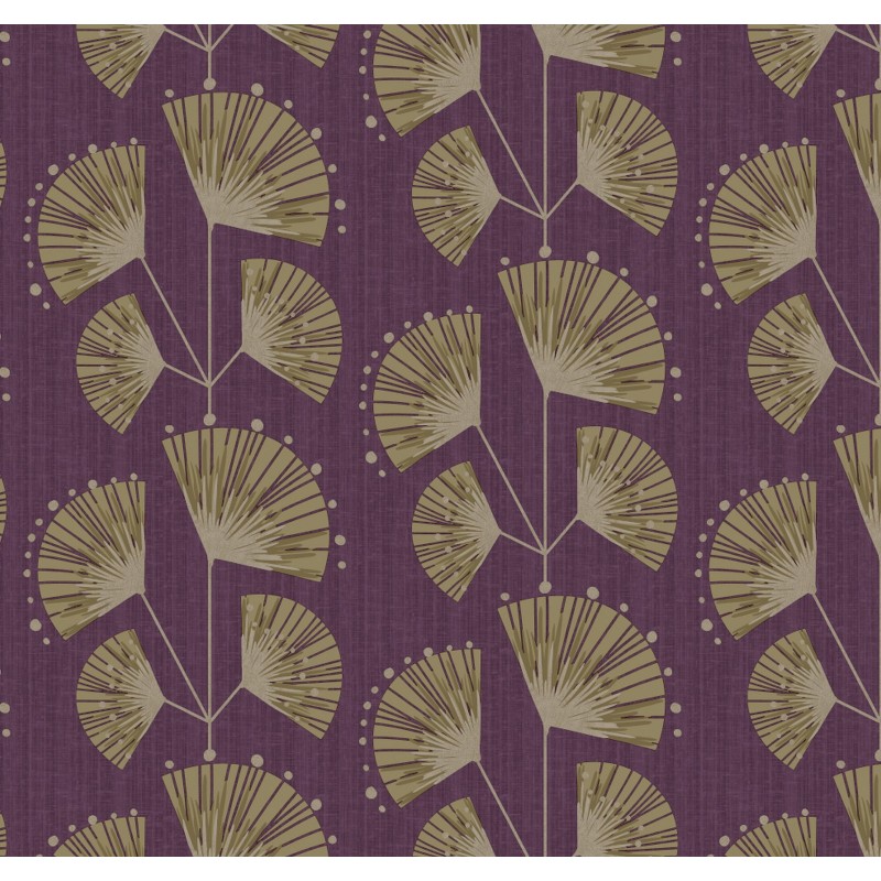 Pure Art Deco Floral Trail Purple Soft Taupe Gold Wallpaper By