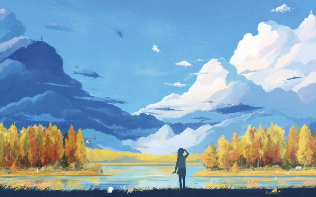 Autumn Lake Painting Wallpaper Wallpaperz Co
