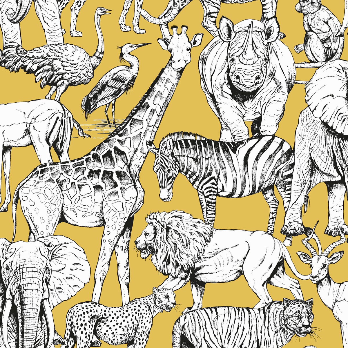 Jungle Animals Wallpaper Yellow Graham And Brown