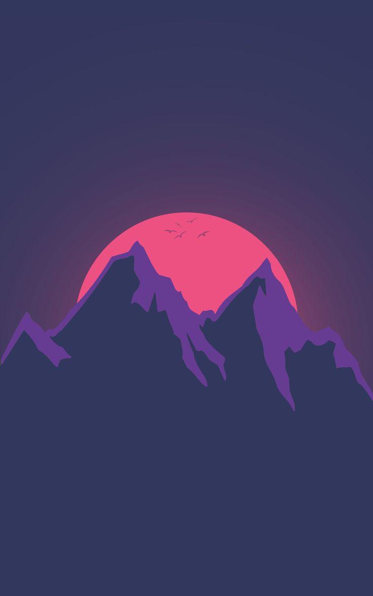 mountain and moon logo Flatdesign symbols 4K wallpaper