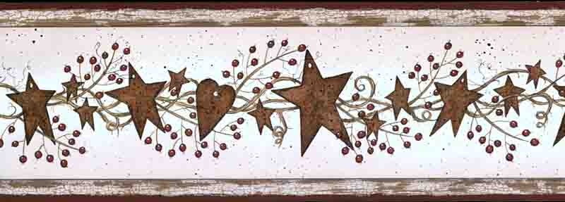 Country Apple And Tin Stars Wallpaper Border