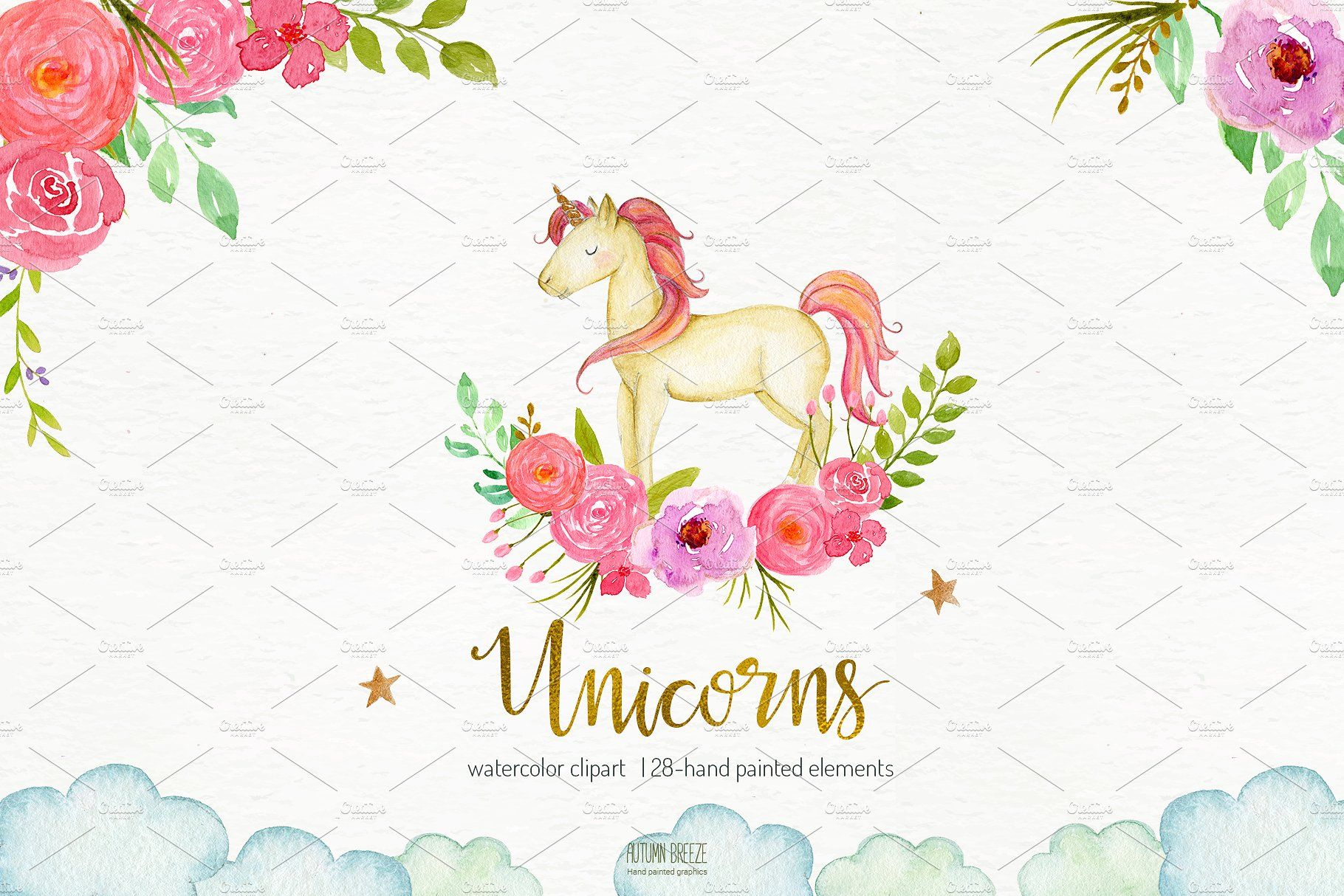 Watercolor Unicorn Clipart Saved Background High Individually