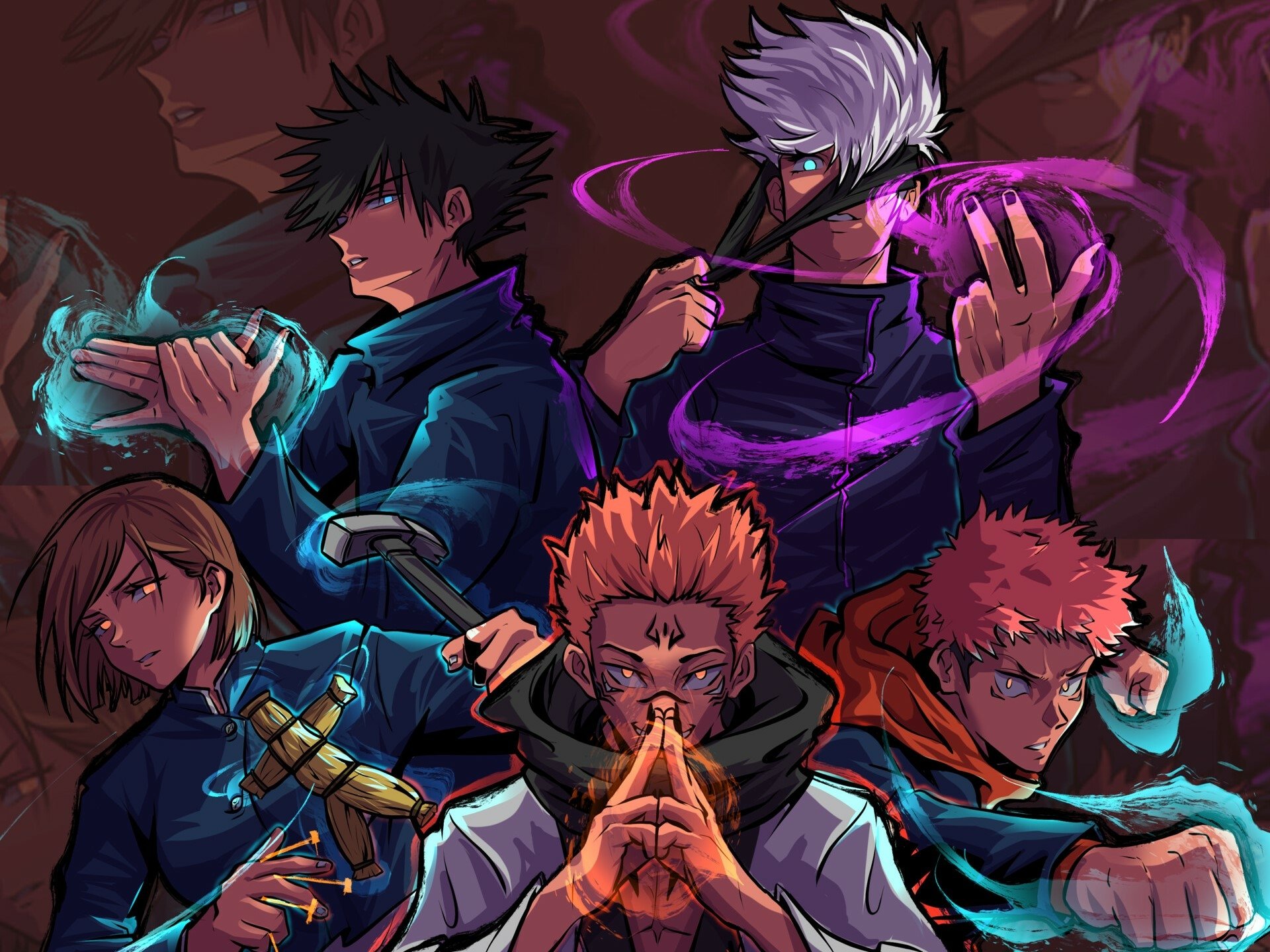 Satoru Gojo Megumi Fushiguro Yuji Itadori Sukuna Jujutsu Wallpaper