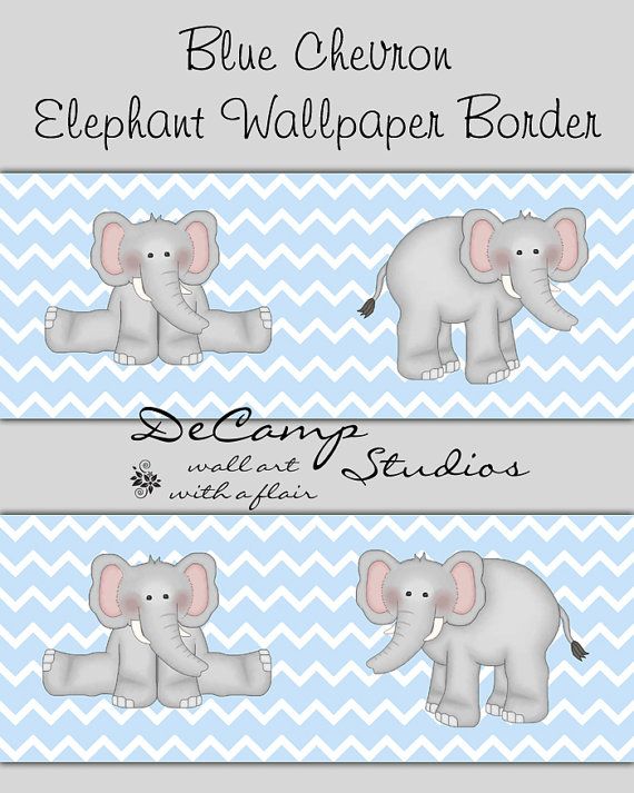 Blue And Grey Elephant Chevron Wallpaper Border Wall Decals For Baby