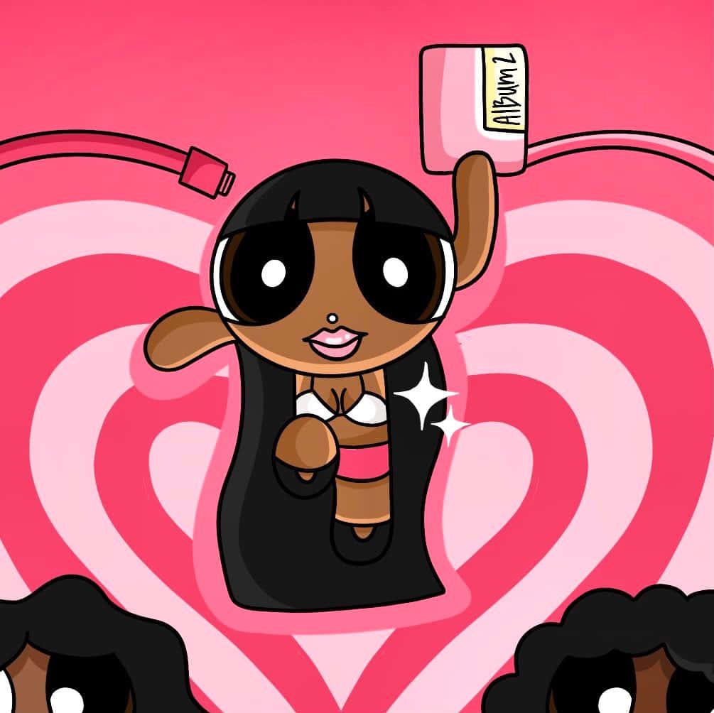 Black Powerpuff Girl Aesthetic Pink Heart Background