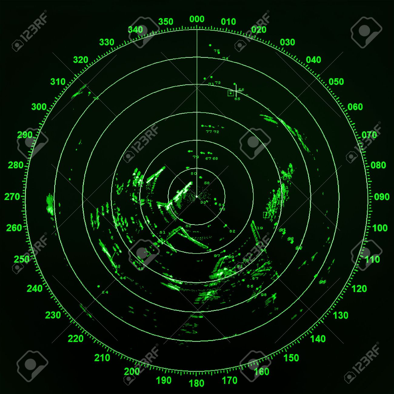 Modern Ship Radar Screen With Green Round Map On Black Background