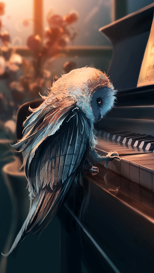 Wallpaper Owl Piano Art Music Samsung Galaxy