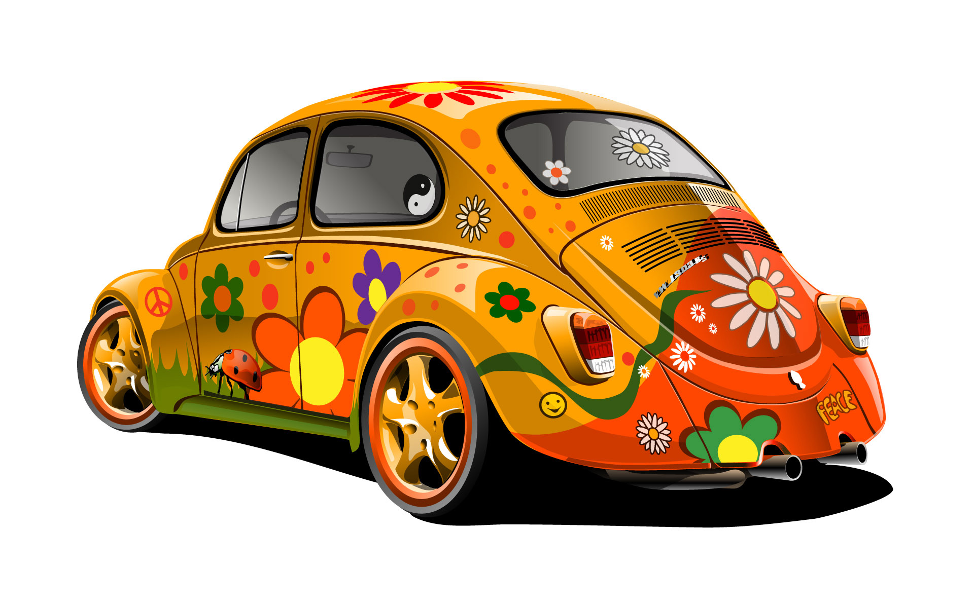 colorful hippie vw beetle wallpaper wide