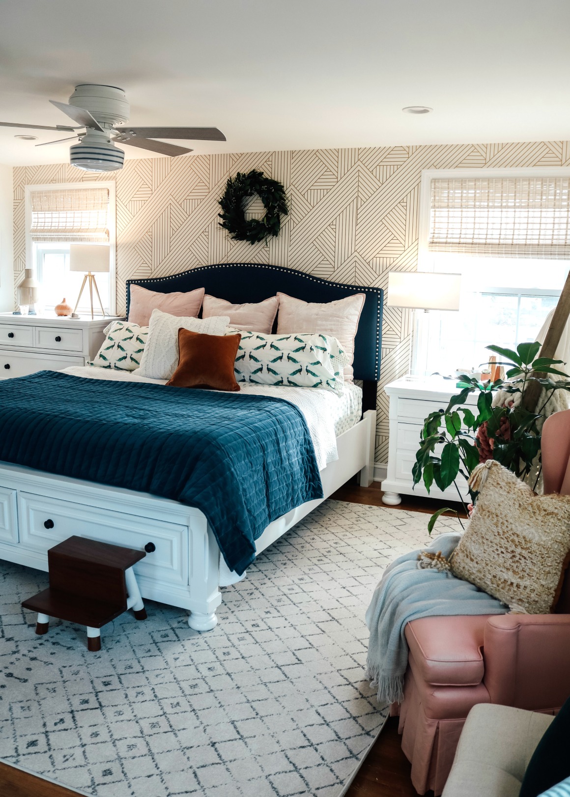 Bedroom Makeover Dark Furniture To Bright White With Wallpaper