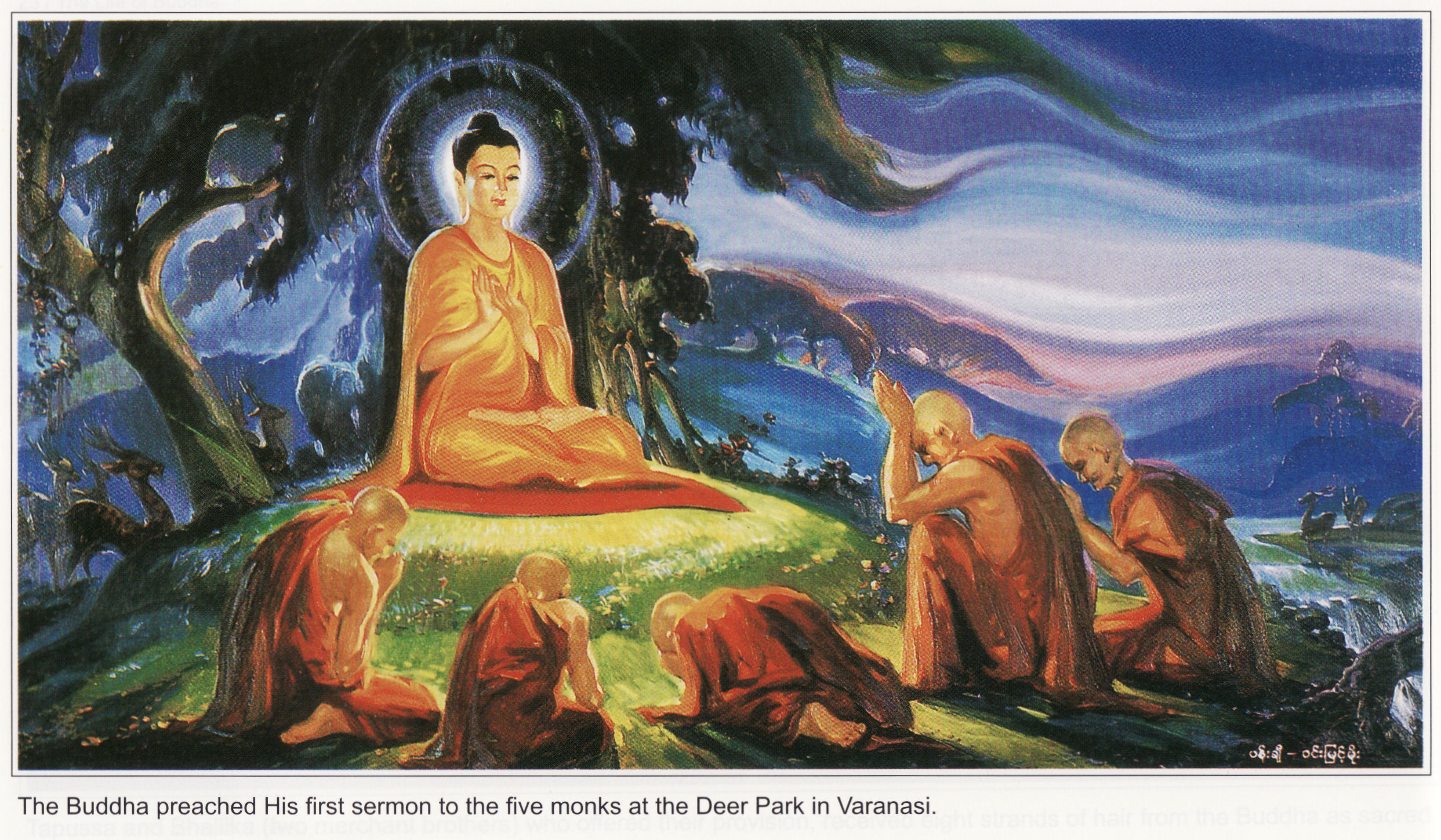 Buddha Preaching First Sermon at Deer Park in Varanasi