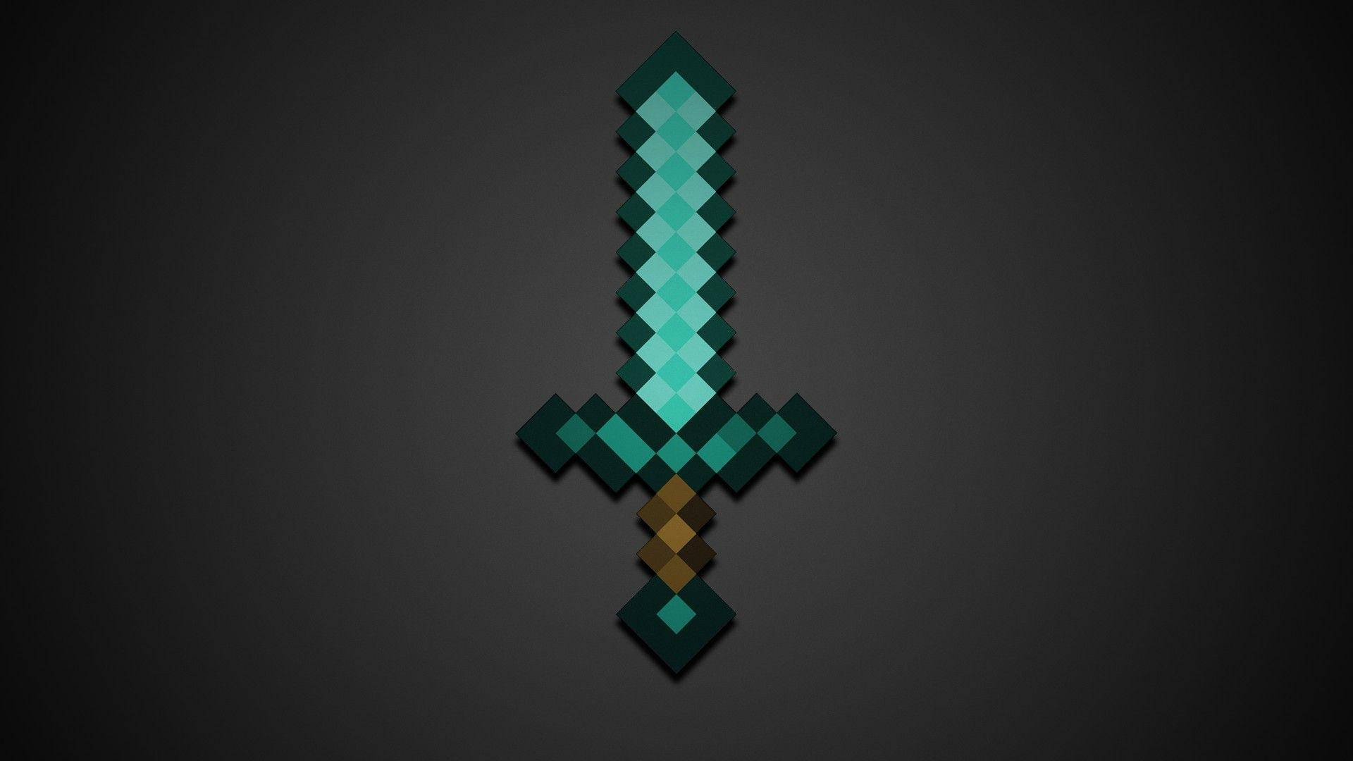 Pixelated Diamond Sword from Minecraft on Dark Background