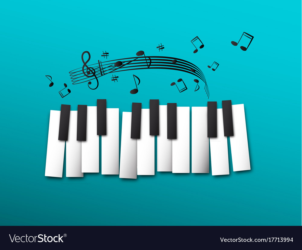 Piano Keys Music Notes On Blue Background Vector Image