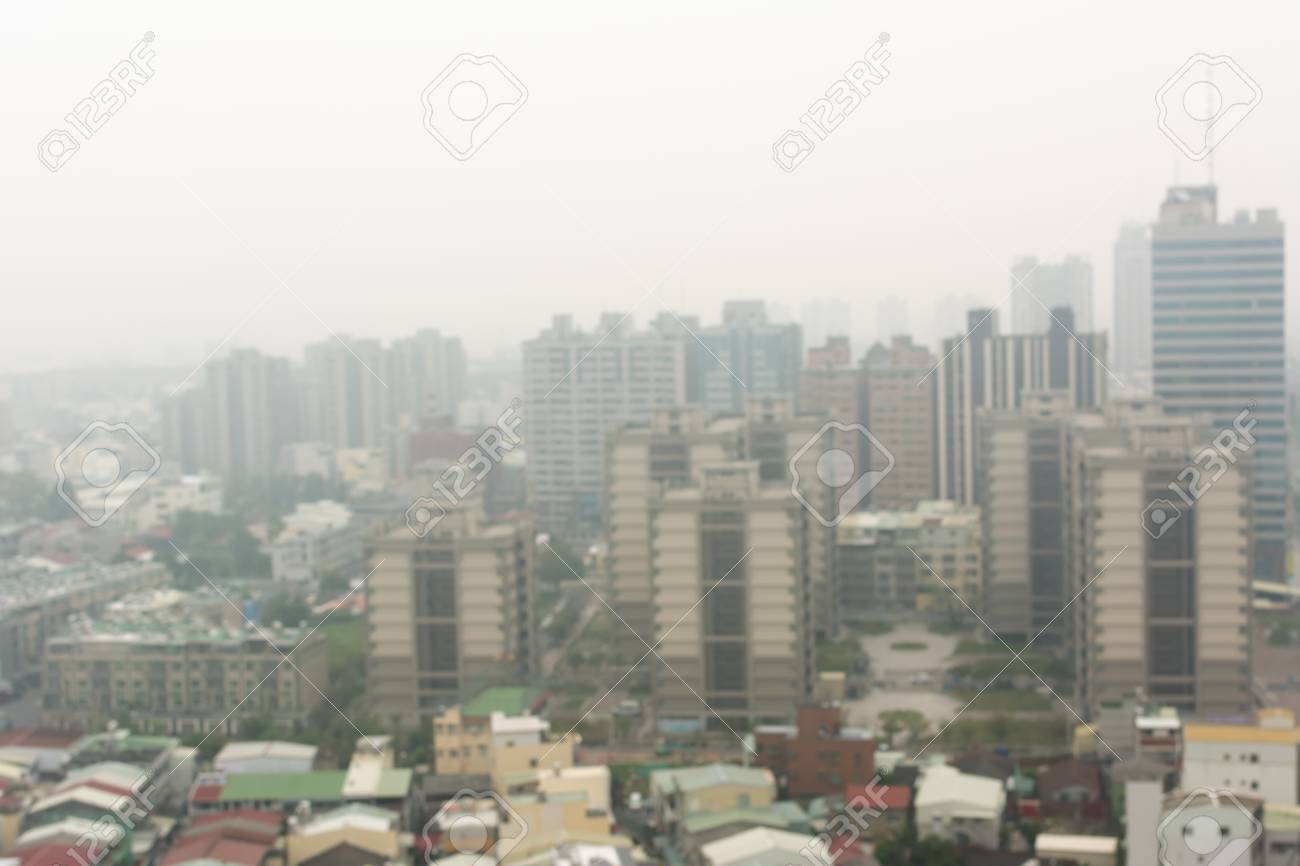 Air Pollution Background With Abstract City Landscape Stock Photo