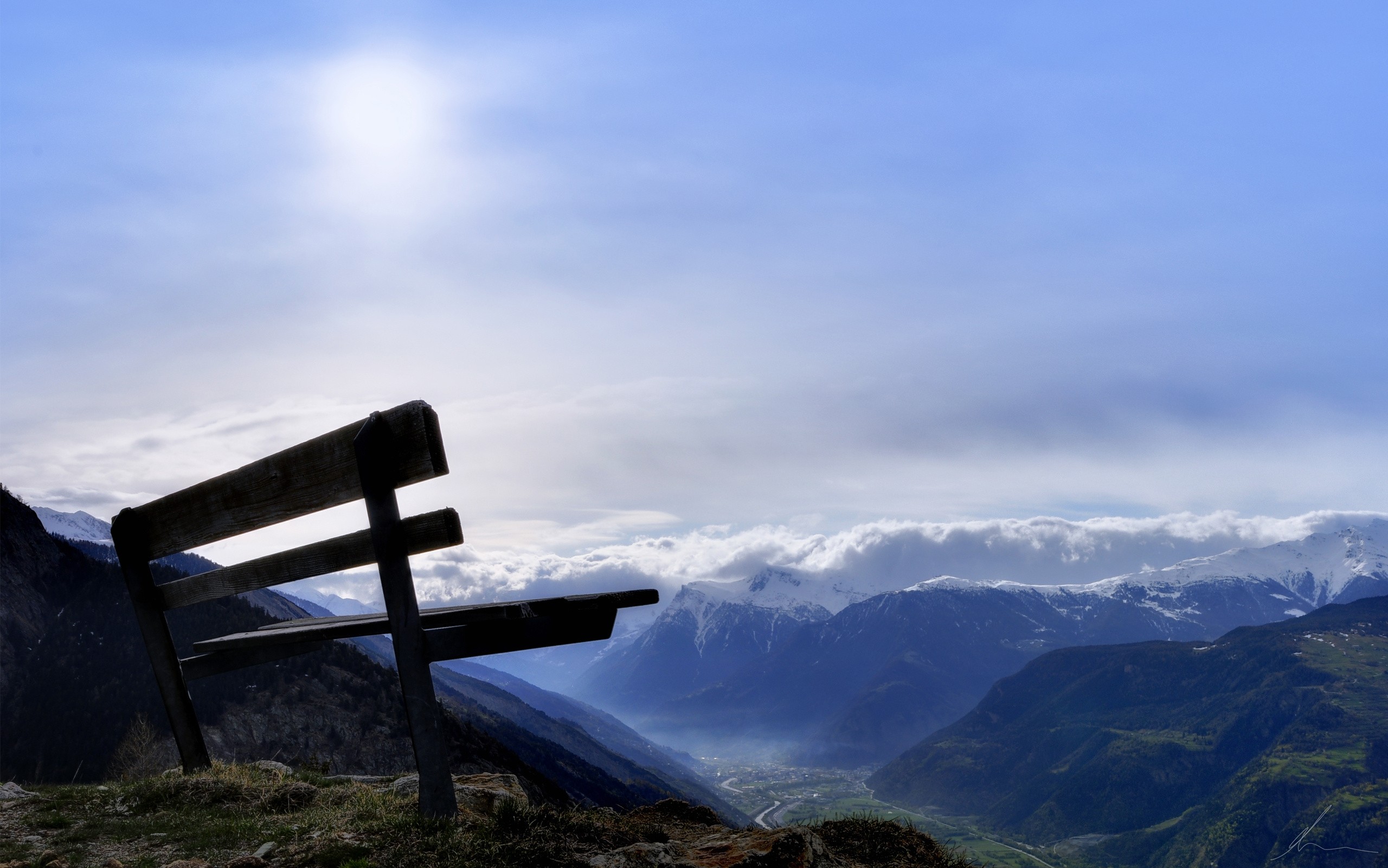 Bench at the top of the mountain wallpaper 2560x1600 2958 2560x1600