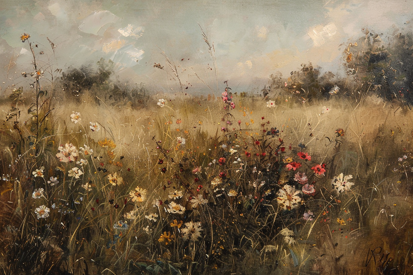 Vintage Oil Painting Of Wildflowers Em Wallpaper