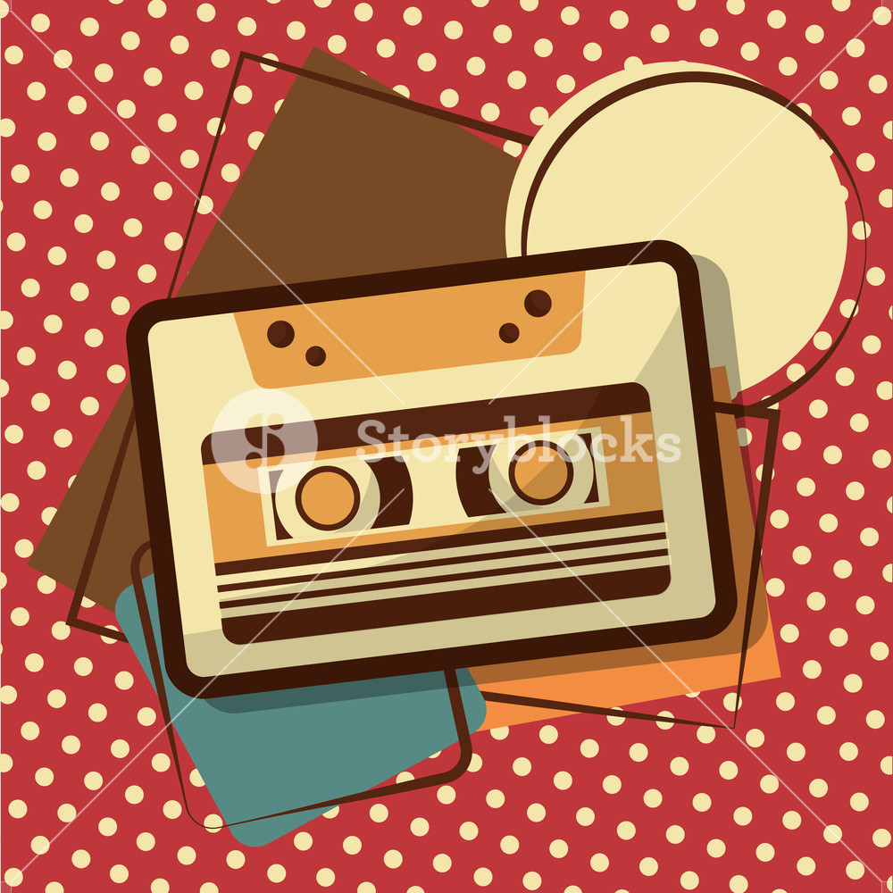 Retro Vintage Music Cassette Recorder Tape Memphis Background
