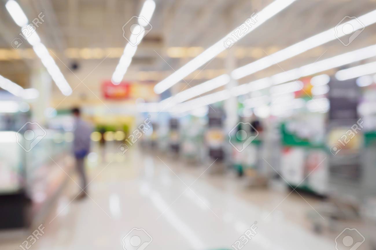 Supermarket Checkout Cashier Counter Blurred Background Stock