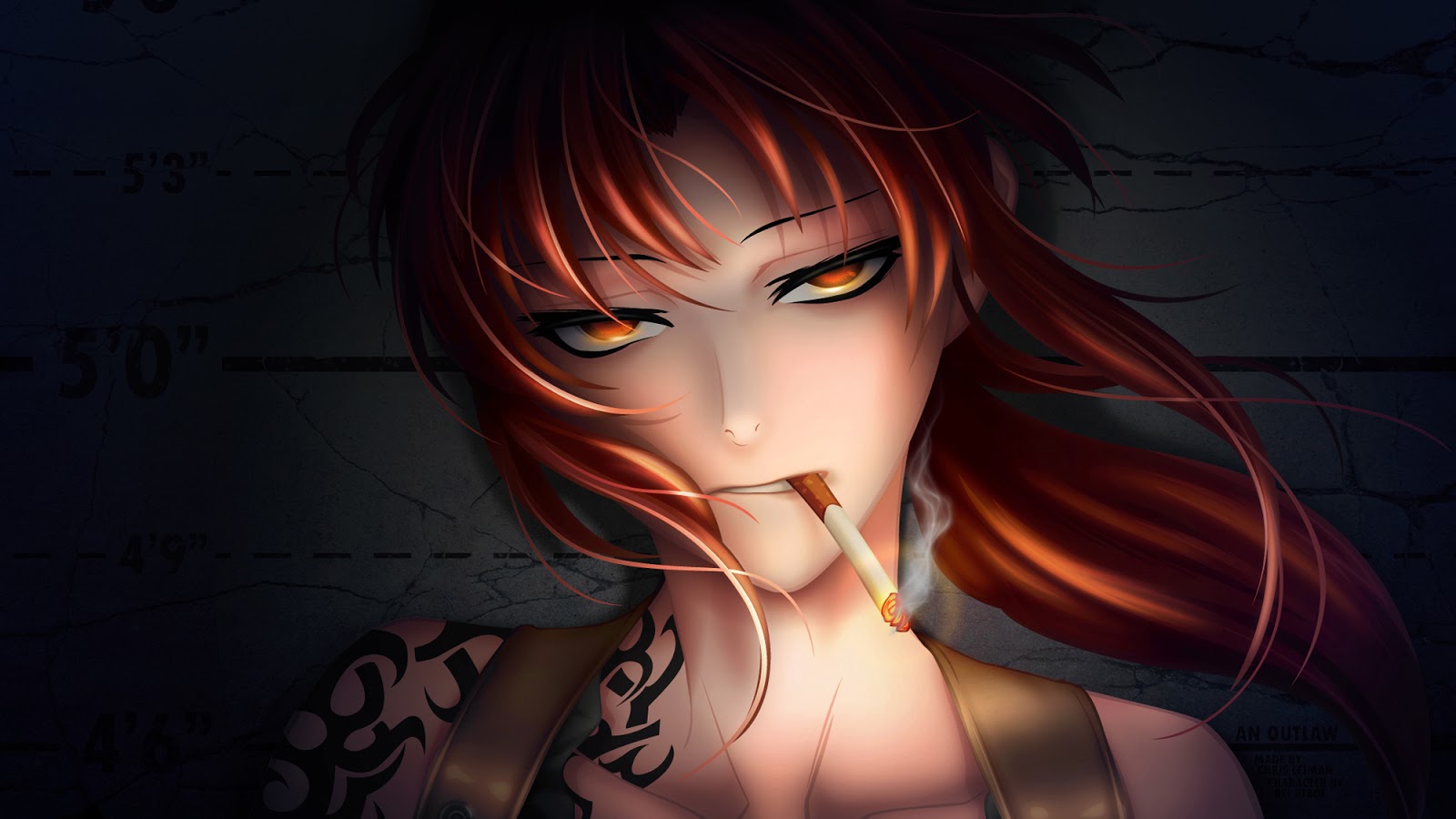 Girl Smoking Black Lagoon Ponytail Revy Tattoo HD Wallpaper Background