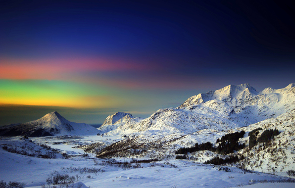 Winter Snow Sky Northern Lights Wallpaper Photos Pictures