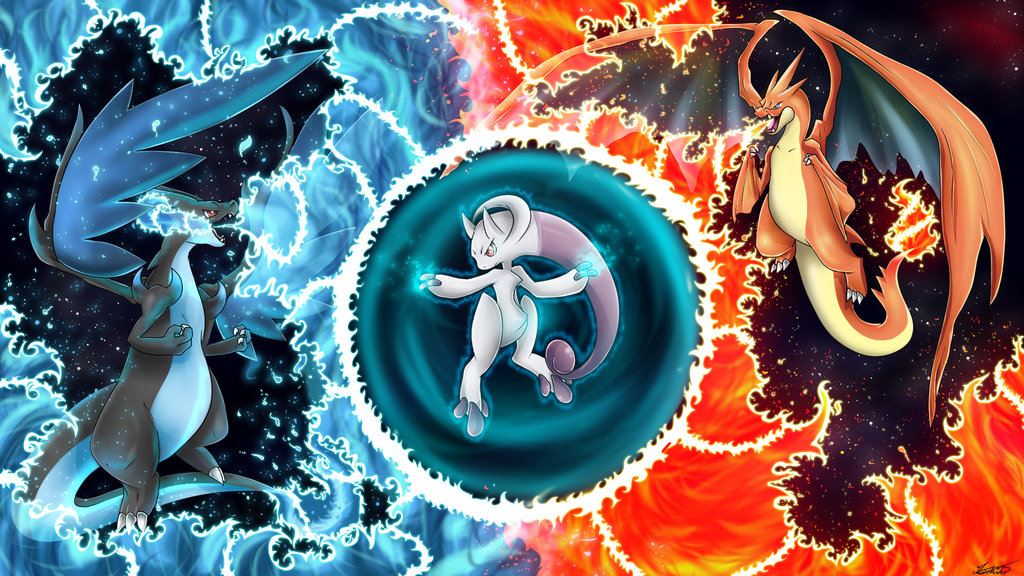 Mega Charizard X Y Vs Mewtwo By Oeuvres De Michiko On