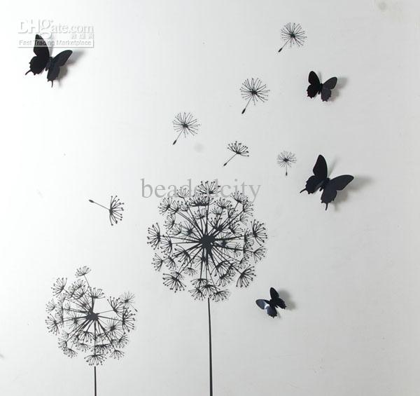 Wall Border Black Dandelions Peel Stick Decals 12 black pvc 3d