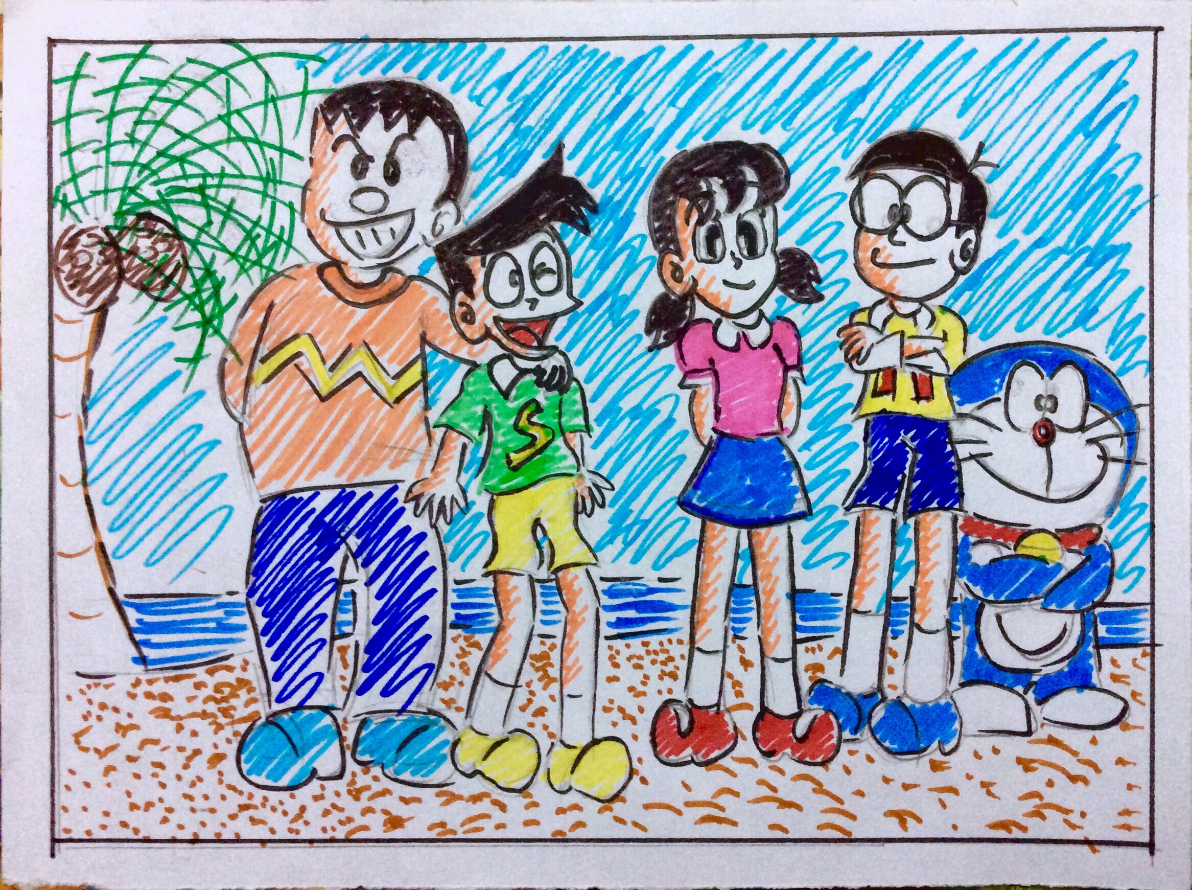 Doraemon and Friends Group Photo At the Beach by doraemon suneo on