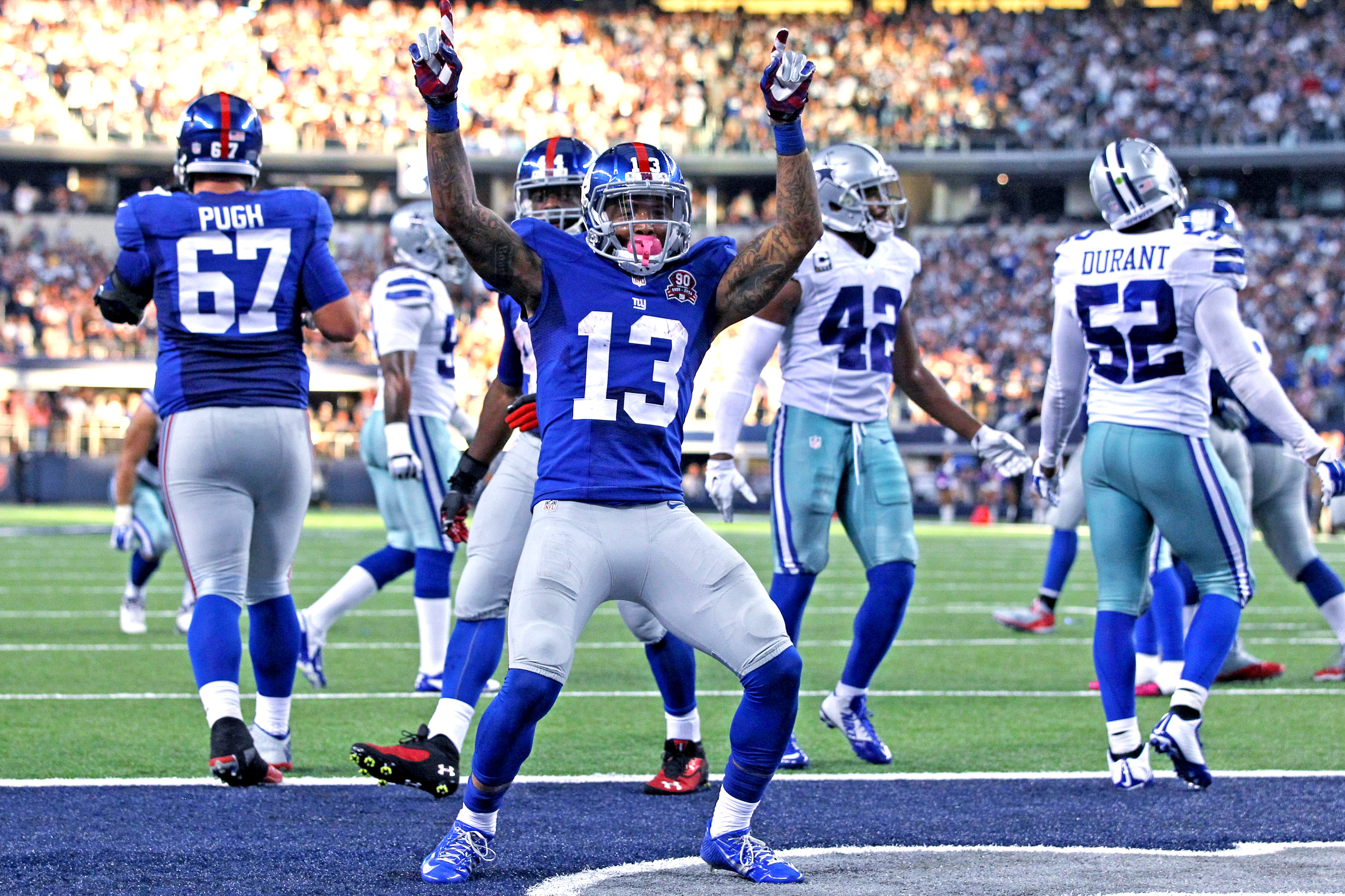 Odell Beckham Celebrates A ToucHDown Against The Cowboys Last Week