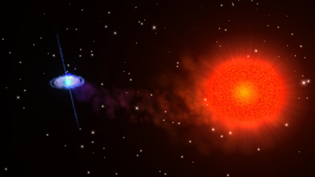Slowly Rotating Neutron Star Paired With A Red Giant Reveals