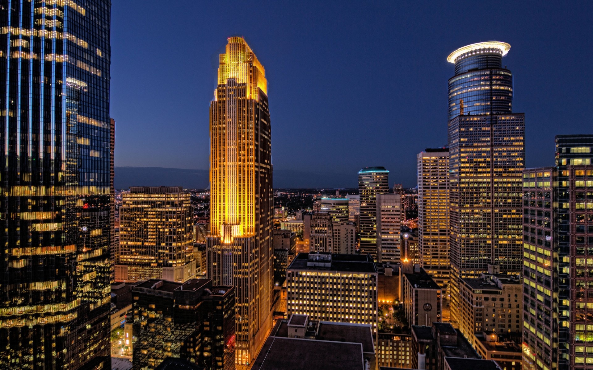 Minneapolis Minnesota Night Skyscrapers Lights Desktop Wallpaper