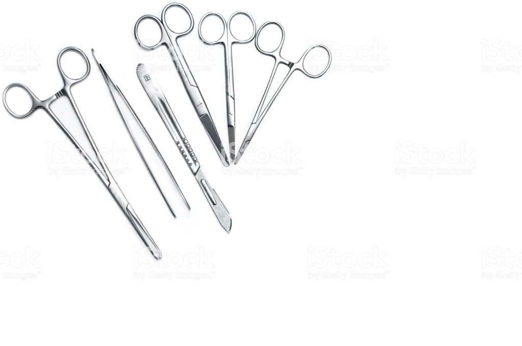 Surgical Instruments Set For Surgery On White Background Stock